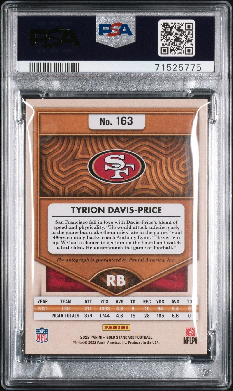 2022 Panini Gold Standard 163 Tyrion Davis-price Rose Gold PSA 9