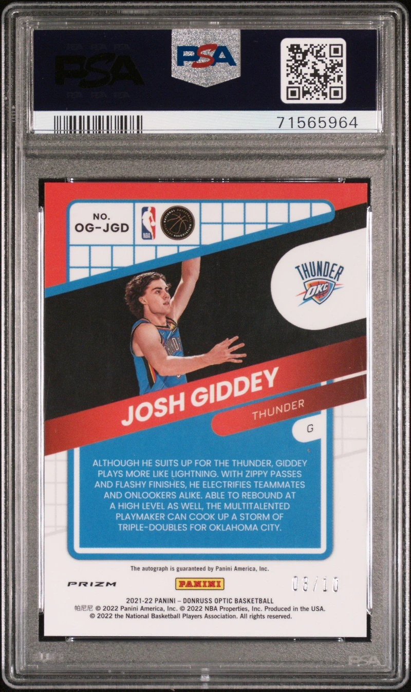 2021 Panini Donruss Optic Opti-graphs Ogjgd Josh Giddey PSA 9