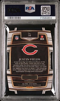 2021 Panini Select 50 Justin Fields Die-cut Zebra Prizm PSA 8