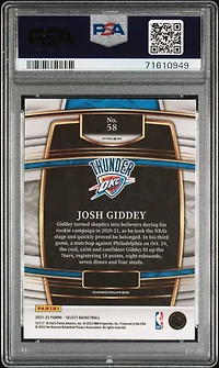 2021 Panini Select 58 Josh Giddey Tri-color Prizm PSA 10