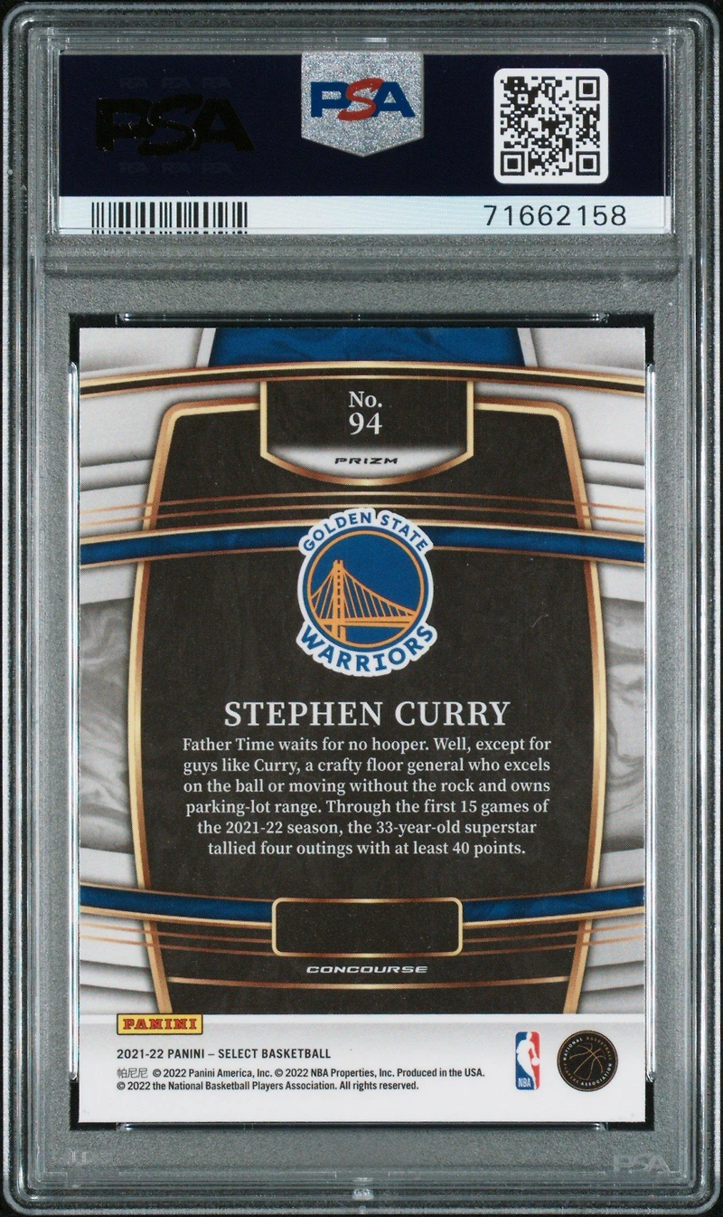 2021 Panini Select 94 Stephen Curry Blue Prizm PSA 10