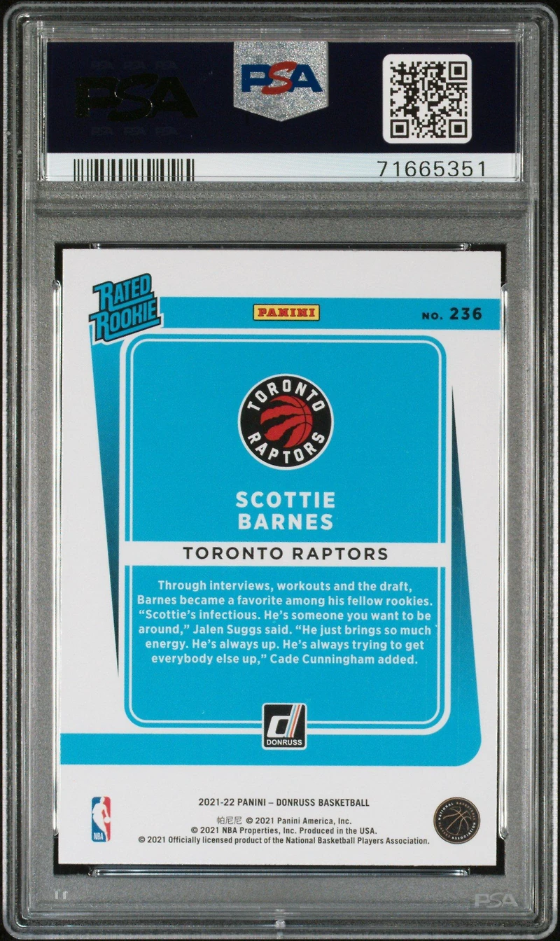 2021 Panini Donruss 236 Scottie Barnes Holo Green/yellow Laser PSA 9