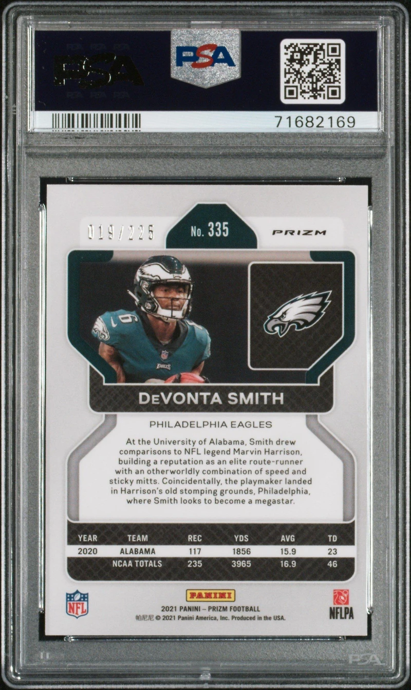2021 Panini Prizm 335 Devonta Smith Purple Ice PSA 10