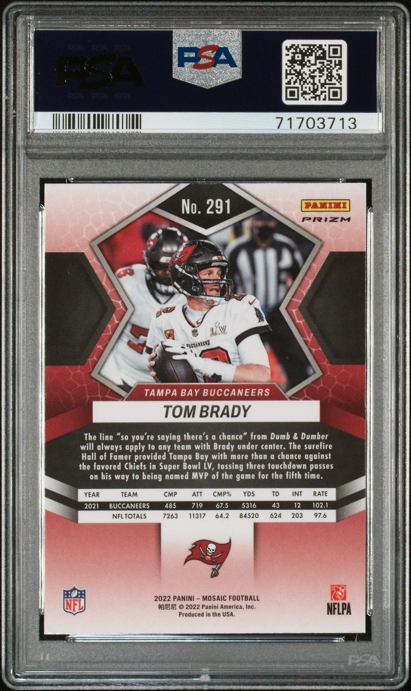 2022 Panini Mosaic 291 Tom Brady Reactive Orange PSA 10