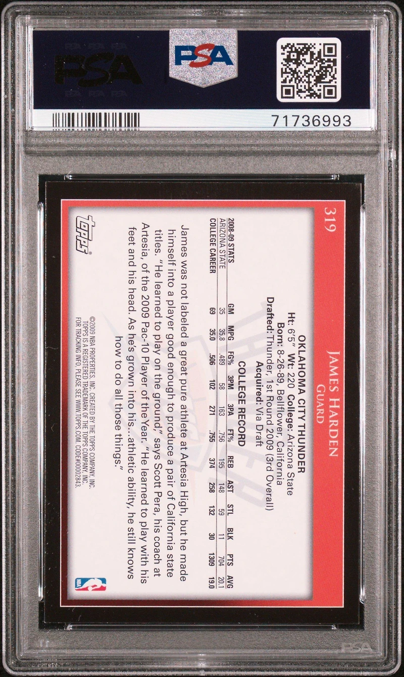 2009 Topps 319 James Harden PSA