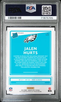 2020 Panini Donruss Optic 164 Jalen Hurts Blue Hyper PSA 10