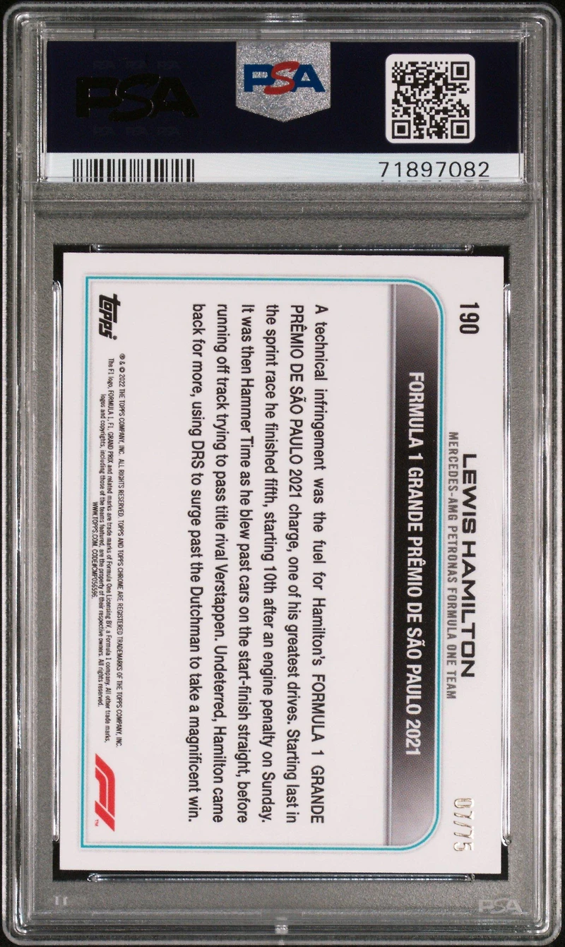 2022 Topps Chrome Formula 1 Lewis Hamilton Refractor PSA