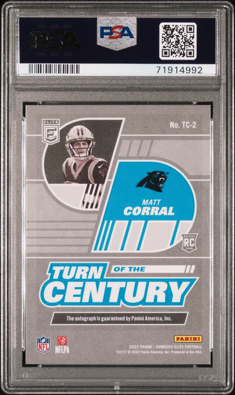 2022 Panini Donruss Elite Turn Of The Century Autographs Tc2 Matt Corral Purple PSA 10