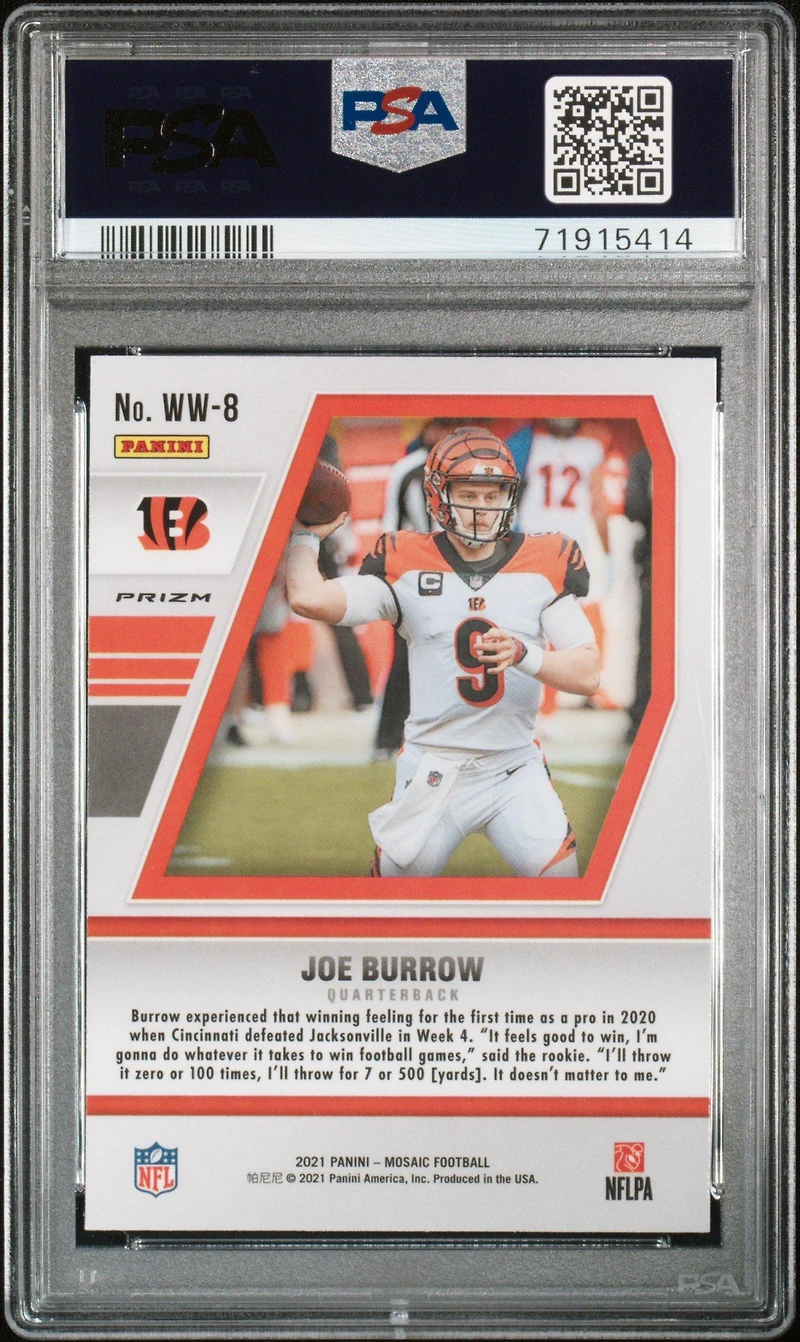 2021 Panini Mosaic Will To Win Ww8 Joe Burrow Green Mosaic PSA 10