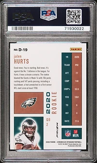 2020 Panini Chronicles Dynagon Rookies D19 Jalen Hurts Silver PSA 9