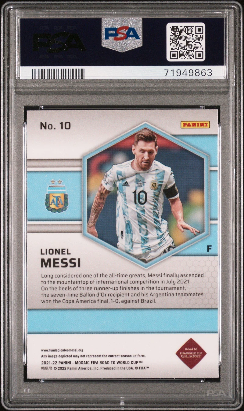 2021-2022 Panini Mosaic Fifa Road To World Cup 10 Lionel Messi PSA 10