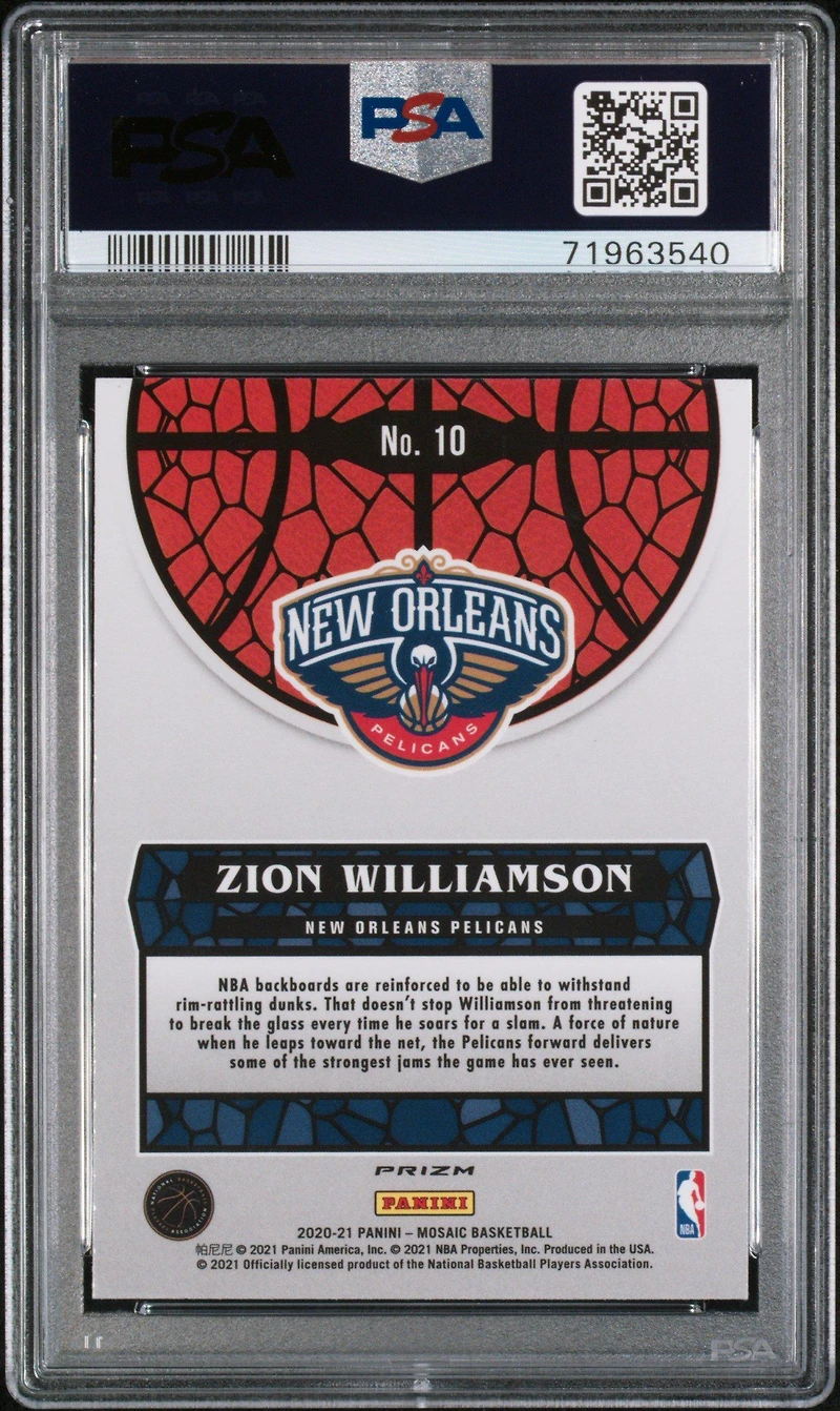 2020 Panini Mosaic Stained Glass 10 Zion Williamson PSA 9