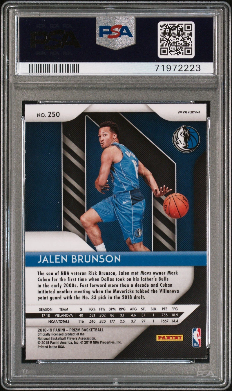 2018 Panini Prizm 250 Jalen Brunson Purple Wave PSA 9