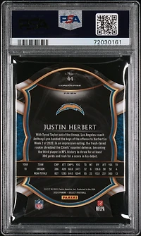 2020 Panini Select 44 Justin Herbert Die-cut Light Blue Prizm PSA 9