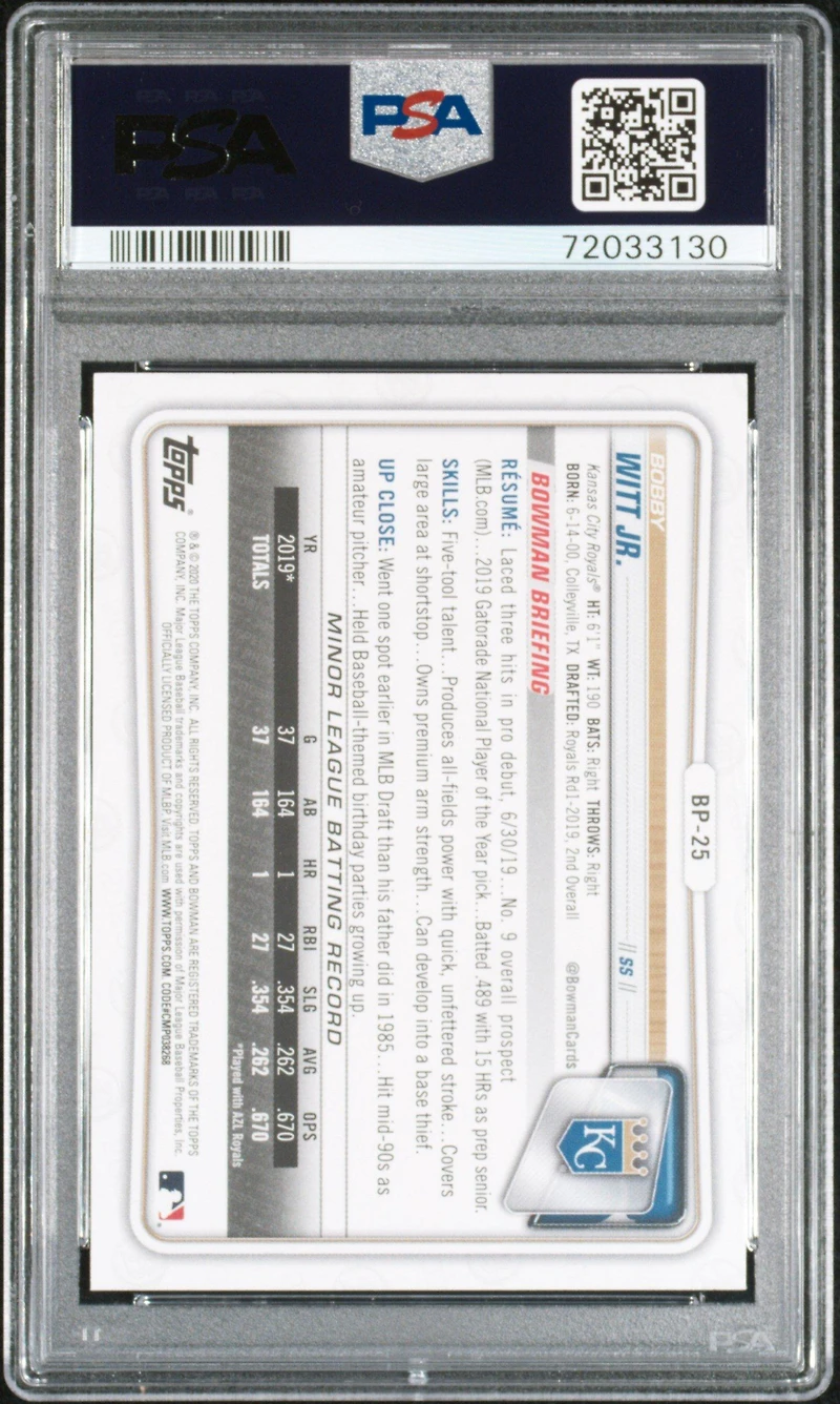 2020 Bowman Paper Prospects Bp25 Bobby Witt Jr. Camo PSA 9