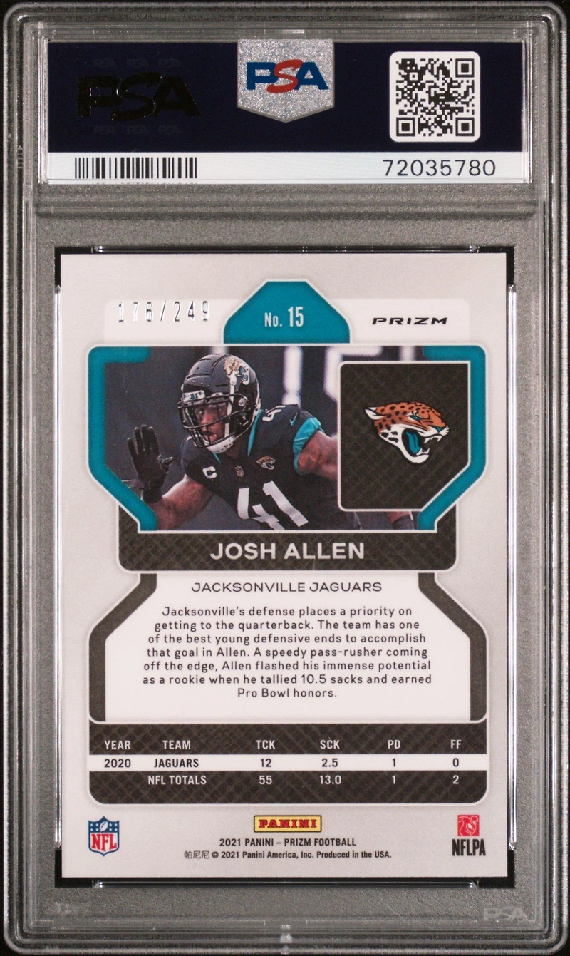 2021 Panini Prizm 15 Josh Allen Orange Prizm PSA 10