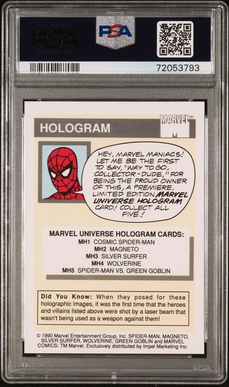 1990 Marvel Universe Hologram Mh5 Spider-man Vs. Green Goblin PSA 8