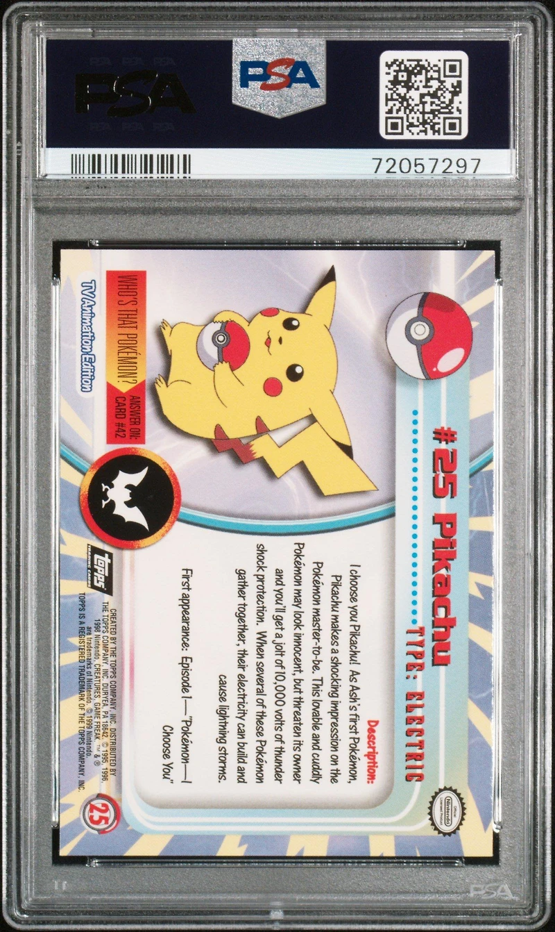 1999 Topps Pokemon Tv 25 Pikachu Foil PSA 9
