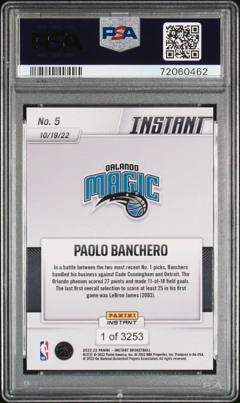 2022 Panini Instant 5 Paolo Banchero PSA 10