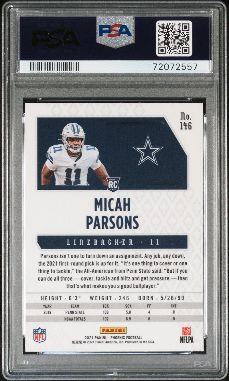 2021 Panini Phoenix 146 Micah Parsons Fire Burst PSA 10