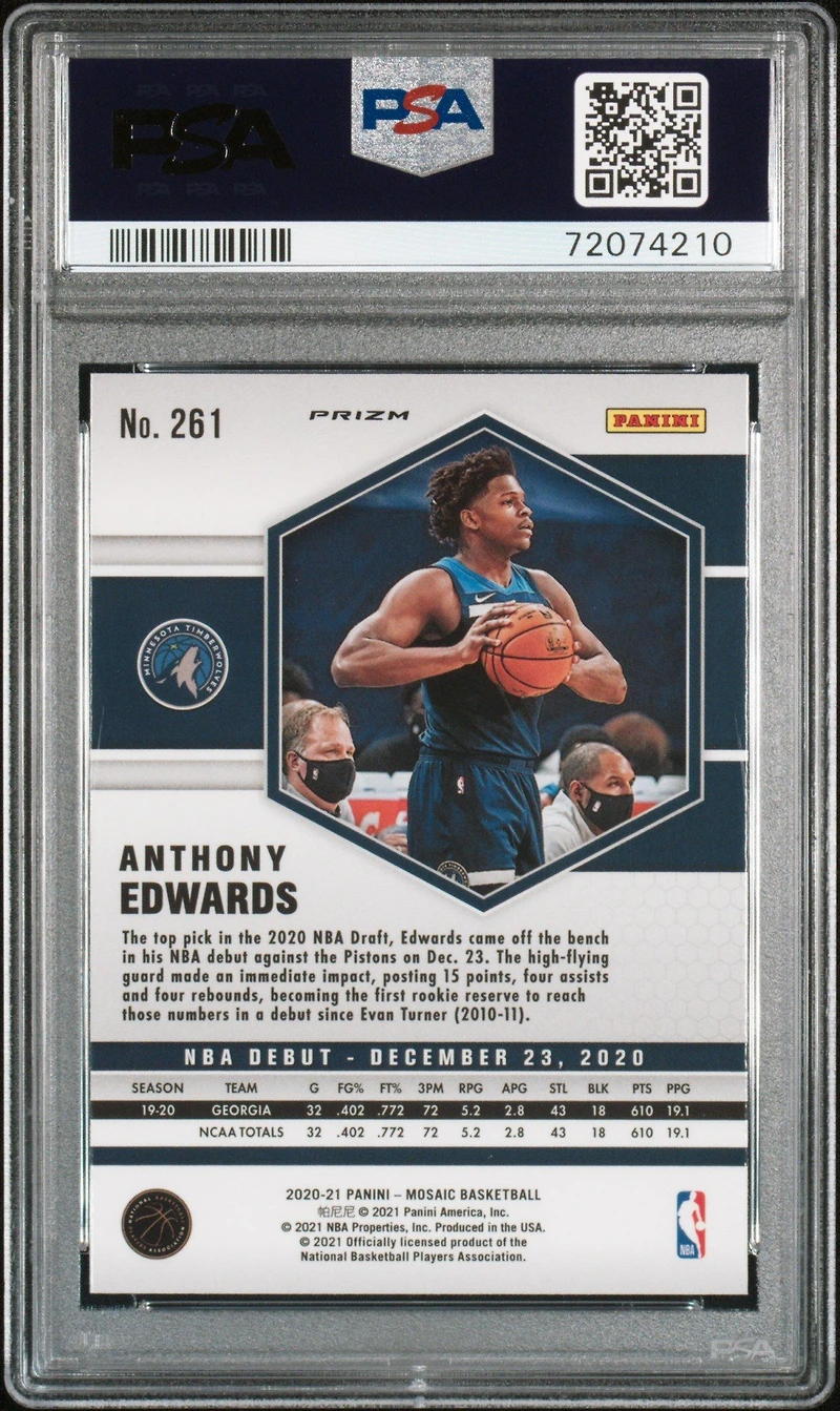 2020 Panini Mosaic 261 Anthony Edwards Reactive Orange PSA 10
