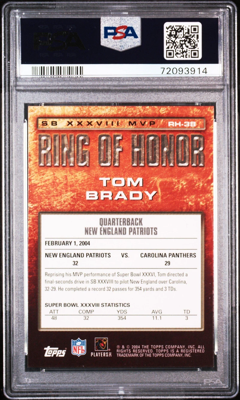 2004 Topps Ring Of Honor Rh-38 Tom Brady PSA 8