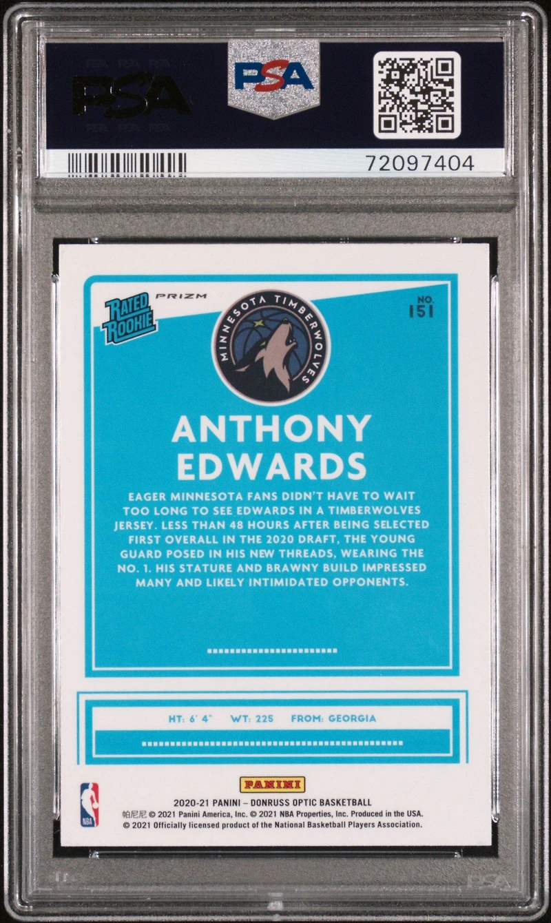 2020 Panini Donruss Optic 151 Anthony Edwards Target Box Set PSA 9