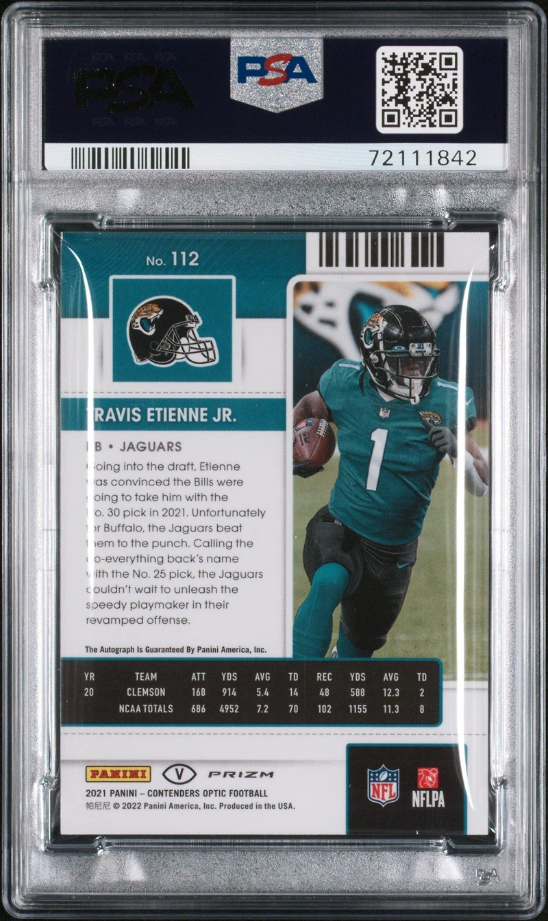 2021 Panini Contenders Optic 112 Travis Etienne Jr. Variation-autograph-silver PSA 9