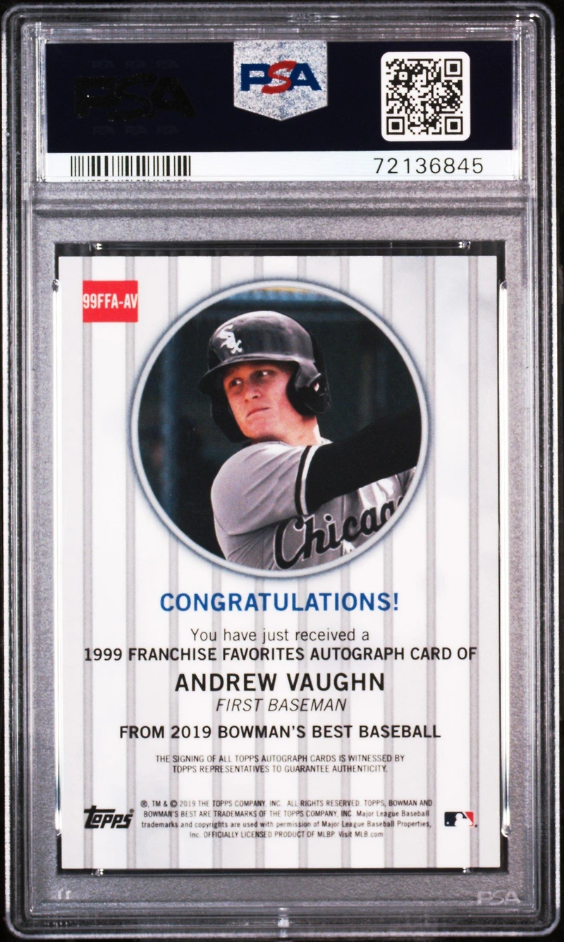 2019 Bowman's Best 1999 Franchise Favorites Autographs Av Andrew Vaughn Gold Refractor PSA 10