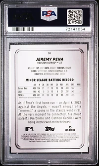 2022 Bowman Platinum 98 Jeremy Pena PSA 10