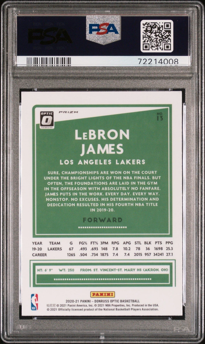 2020 Panini Donruss Optic 13 Lebron James Blue Velocity PSA 10