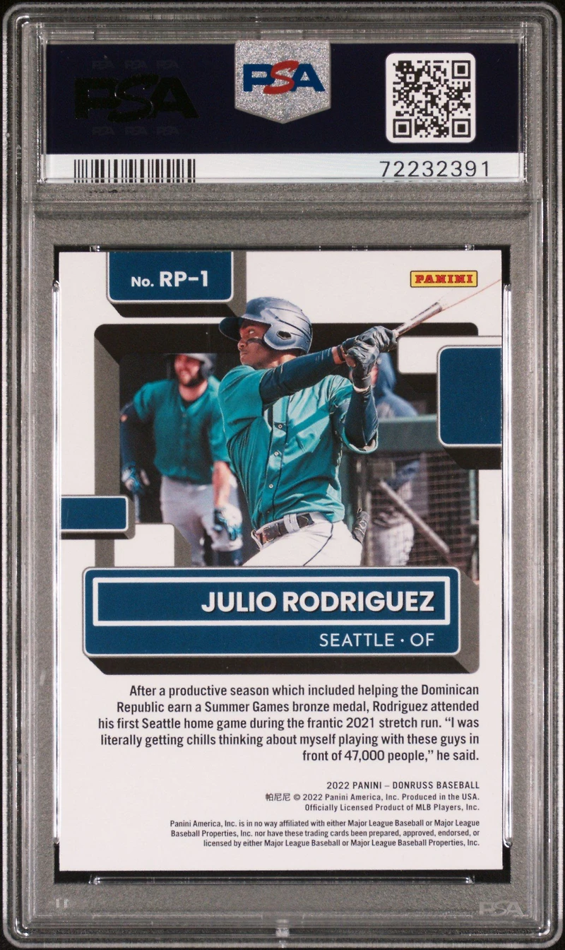 2022 Panini Donruss Rated Prospect Rp1 Julio Rodriguez Pink Fireworks PSA 9