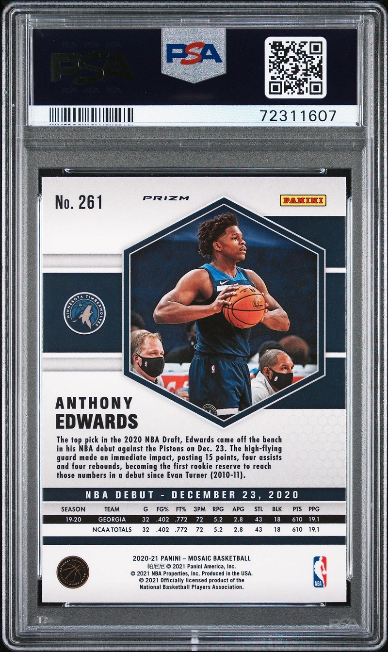 2020 Panini Mosaic 261 Anthony Edwards Green Mosaic PSA 10