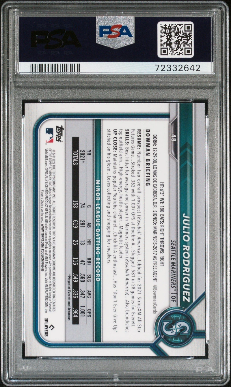 2022 Bowman Chrome Sapphire Edition 48 Julio Rodriguez PSA