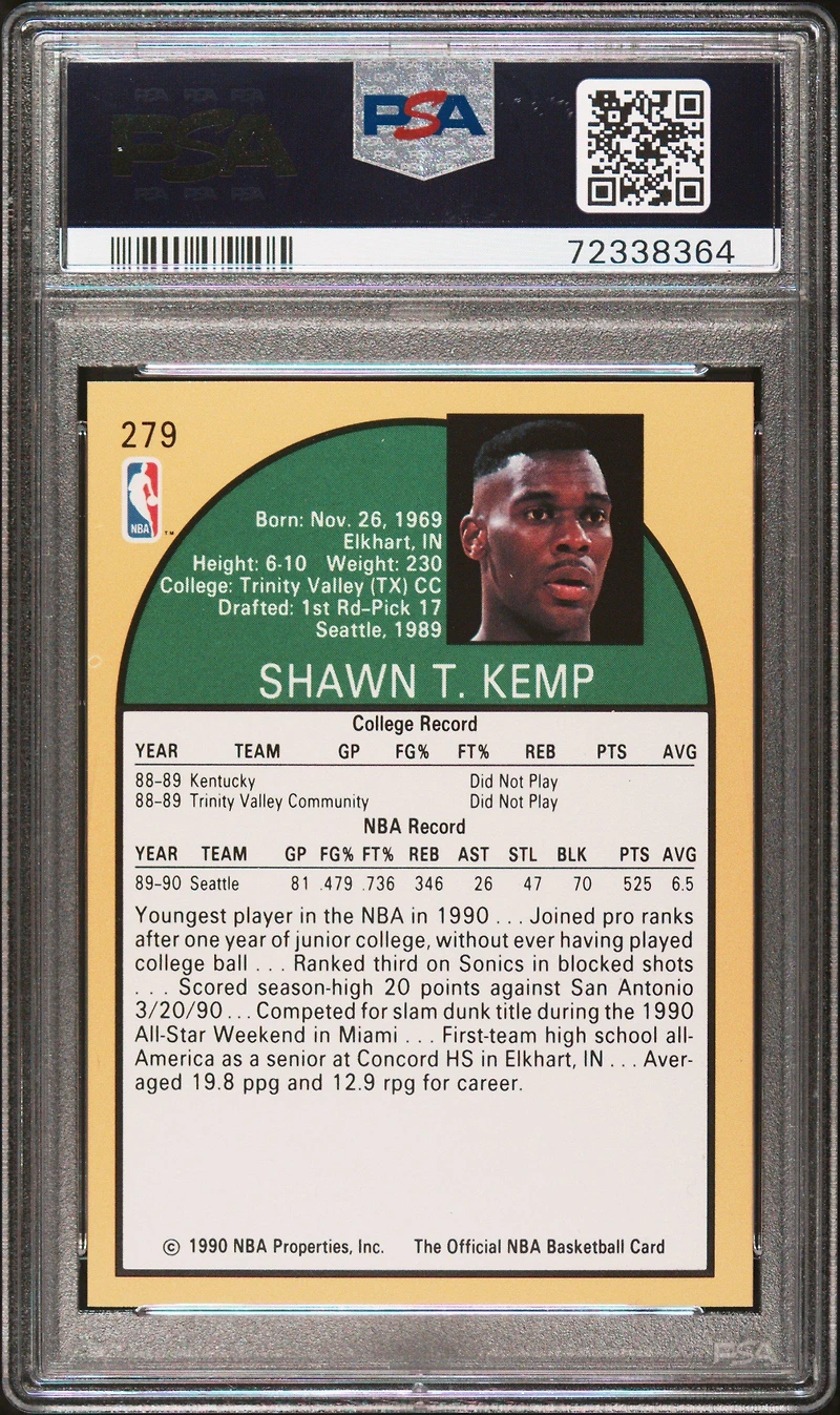 1990 Hoops 279 Shawn Kemp PSA 9