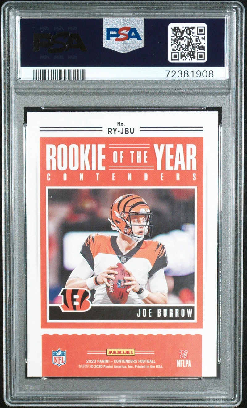 2020 Panini Contenders Rookie Of The Year Contenders Ryjbu Joe Burrow PSA 10