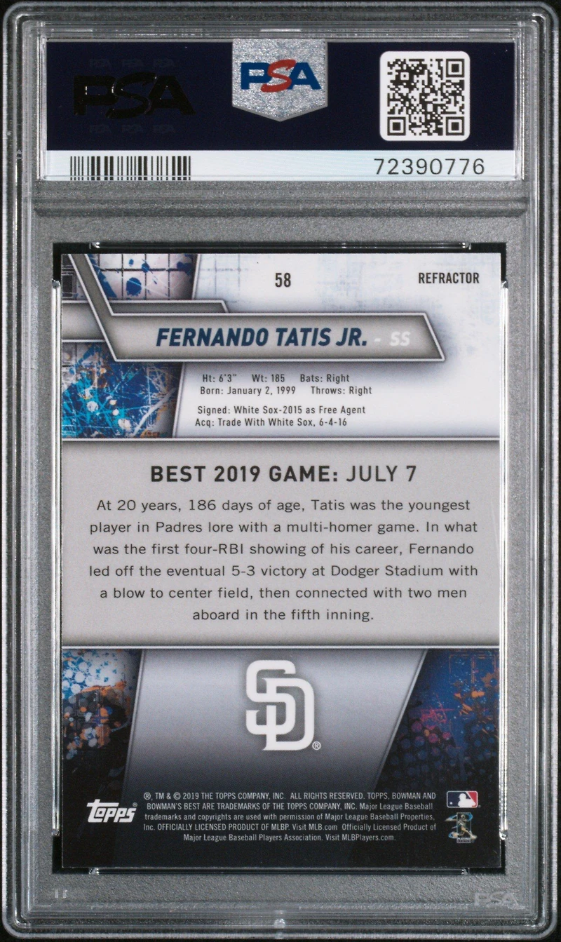 2019 Bowman's Best 58 Fernando Tatis Jr. Refractor PSA 10