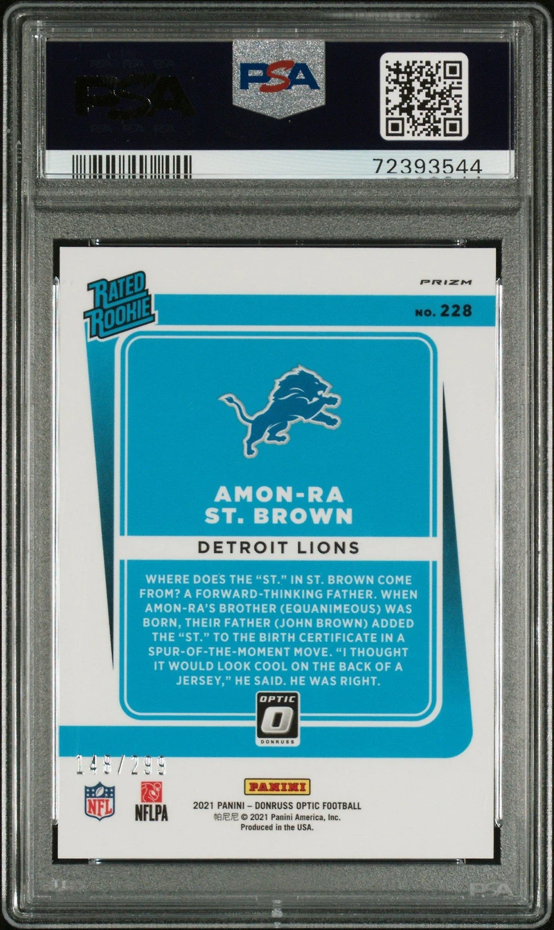 2021 Panini Donruss Optic 228 Amon-ra St. Brown Aqua PSA 10
