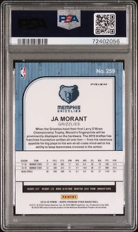 2019 Panini Hoops Premium Stock 259 Ja Morant Purple Disco PSA 10