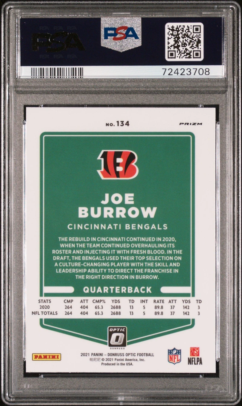 2021 Panini Donruss Optic 134 Joe Burrow Fire PSA 10