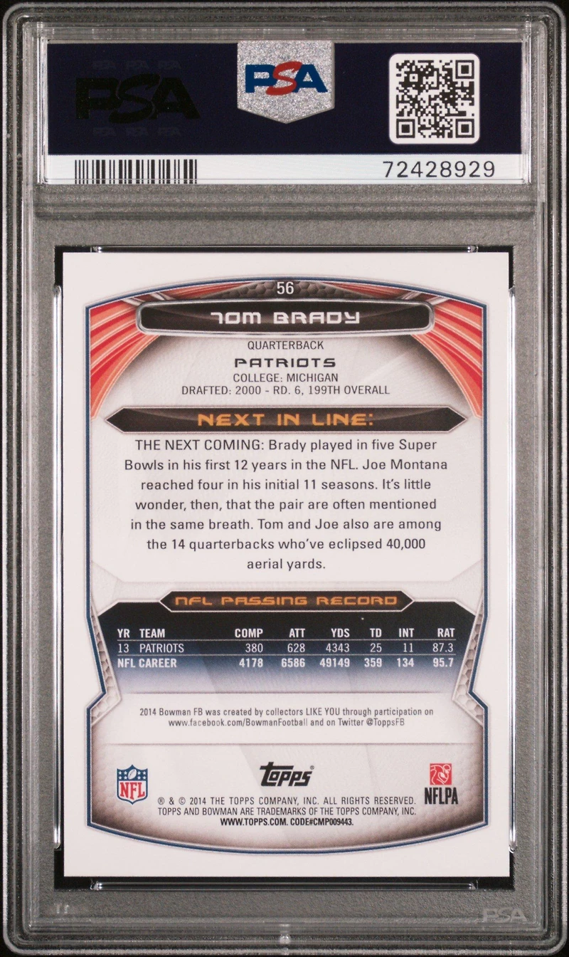 2014 Bowman 56 Tom Brady PSA 10