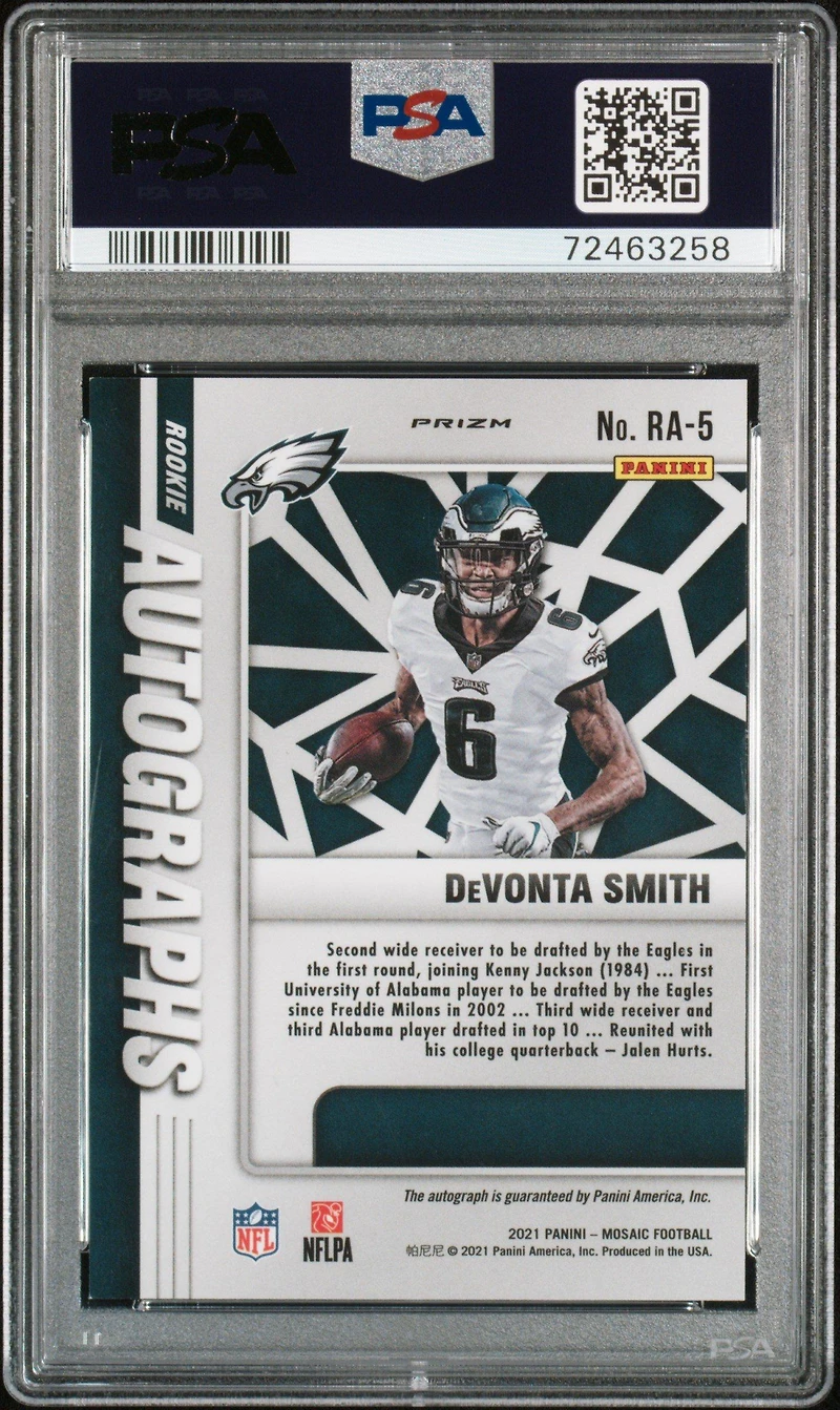 2021 Panini Mosaic Rookie Autographs Mosaic Ra5 Devonta Smith PSA 9