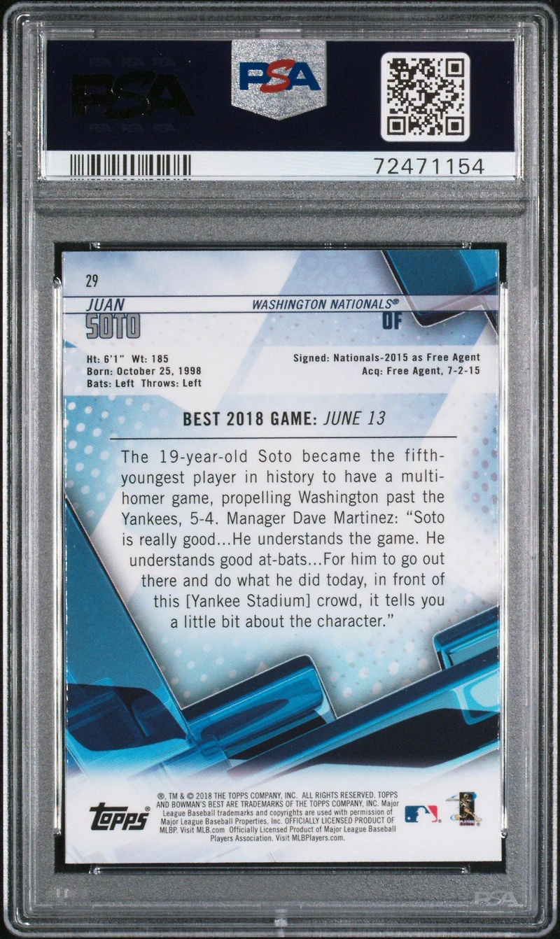 2018 Bowman's Best 29 Juan Soto PSA 10