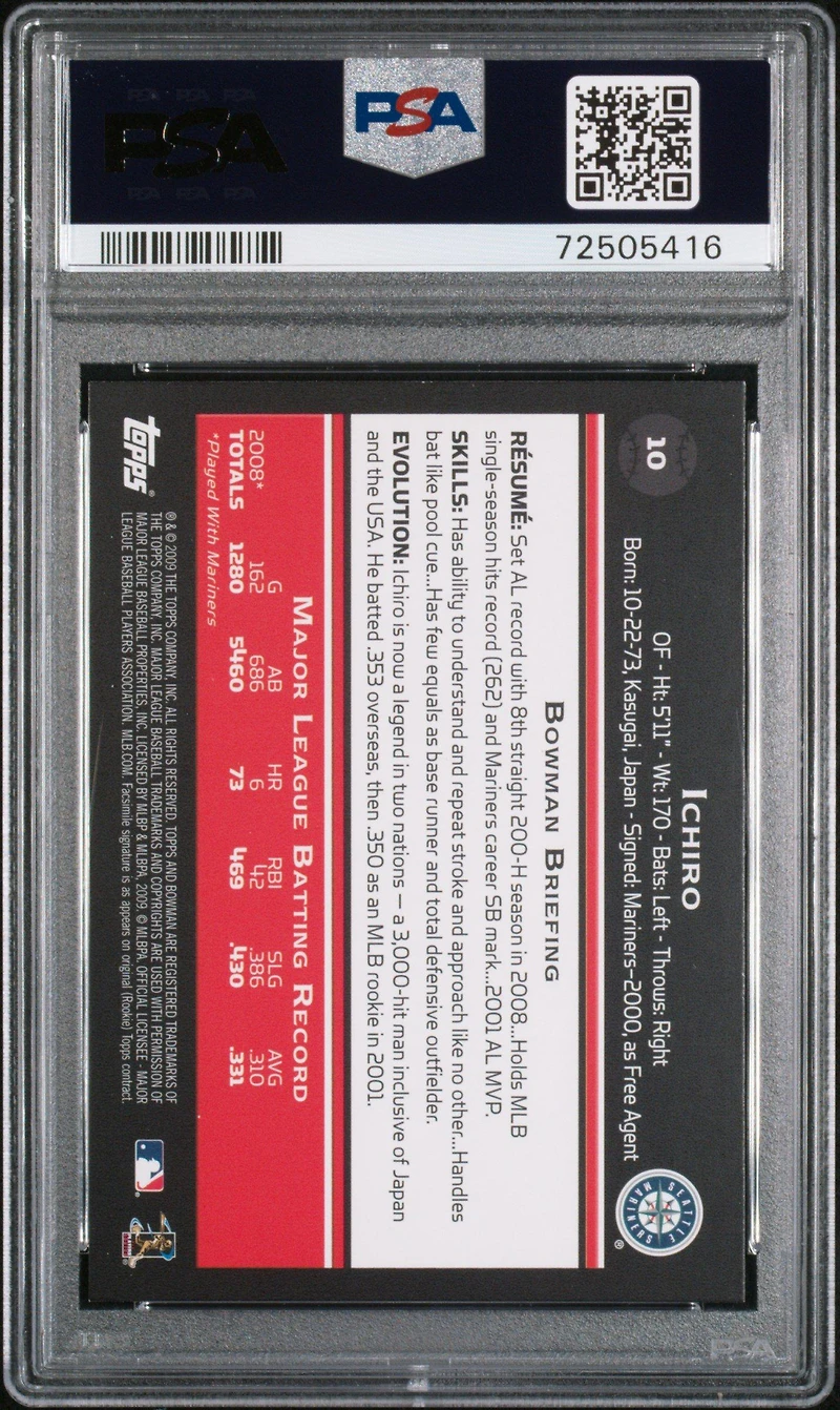 2009 Bowman Chrome 10 Ichiro PSA