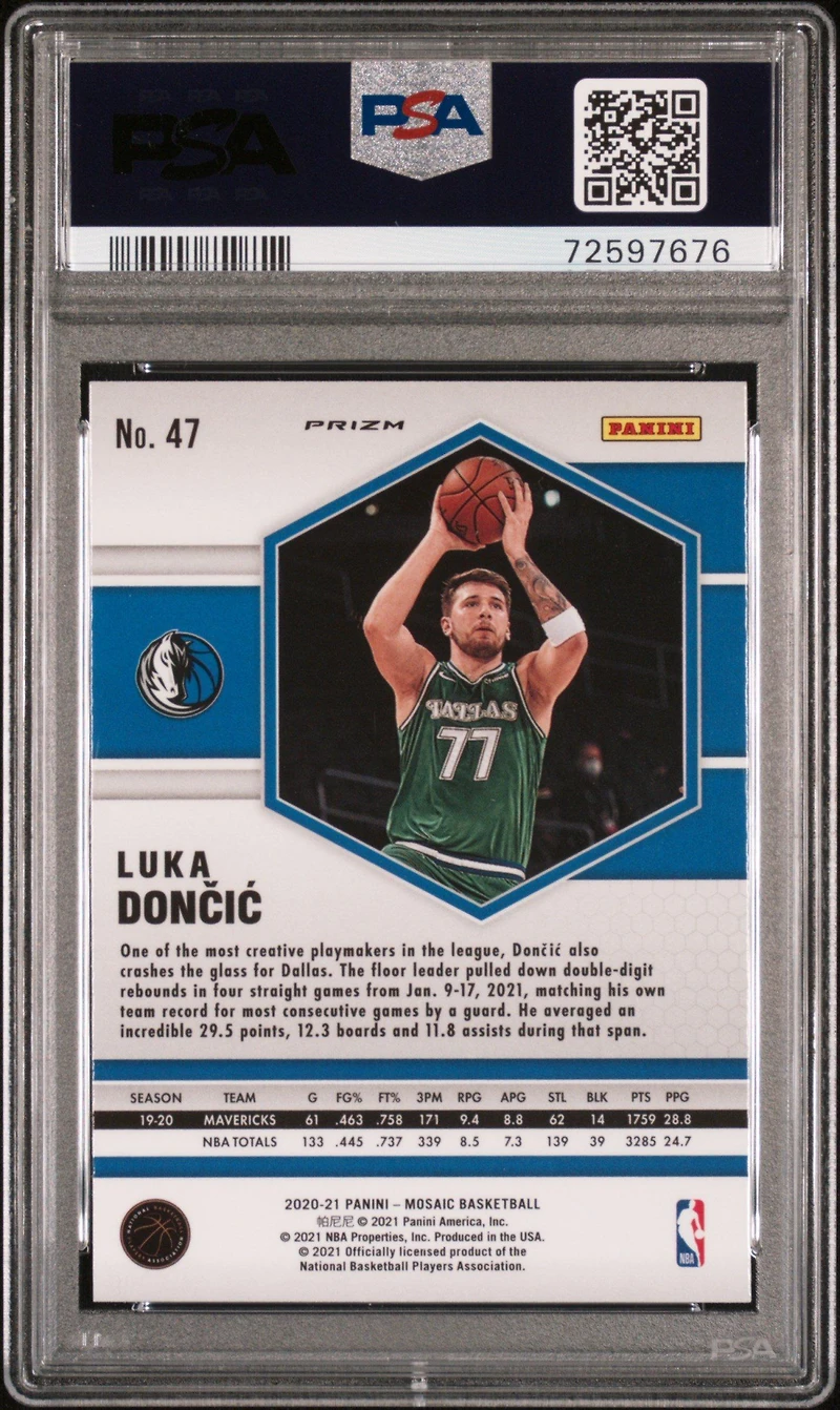 2020 Panini Mosaic 47 Luka Doncic Reactive Orange PSA 10