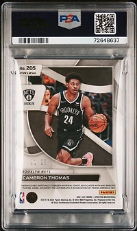 2021 Panini Spectra 205 Cameron Thomas Jersey Autograph-meta PSA 8