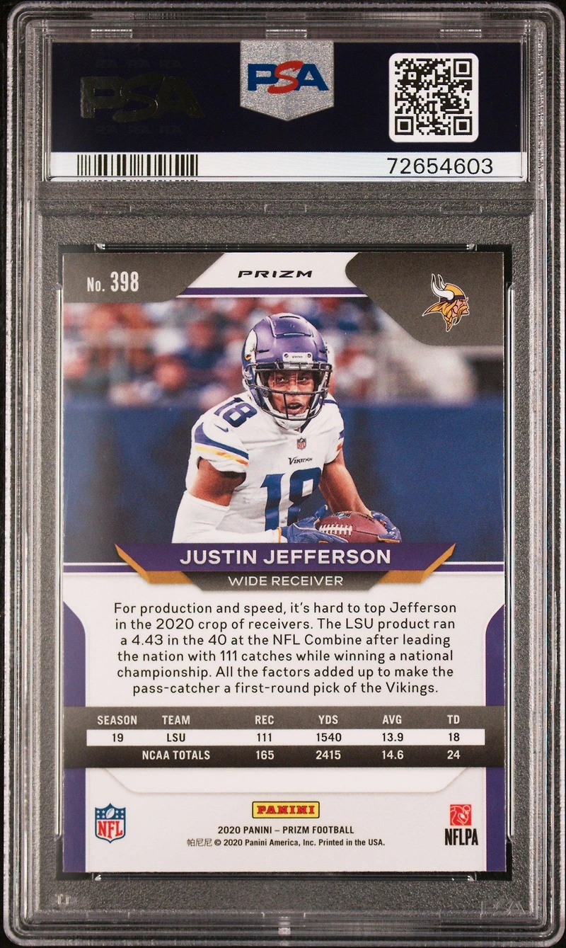 2020 Panini Prizm 398 Justin Jefferson Green Prizm PSA 9