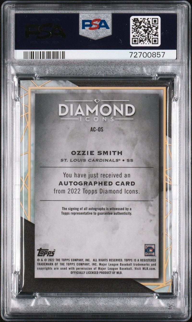 2022 Topps Diamond Icons Autographs Acos Ozzie Smith PSA 9