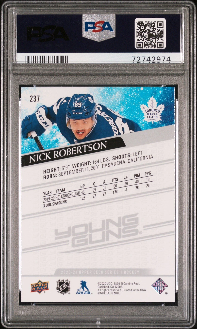 2020 Upper Deck 237 Nick Robertson PSA 10