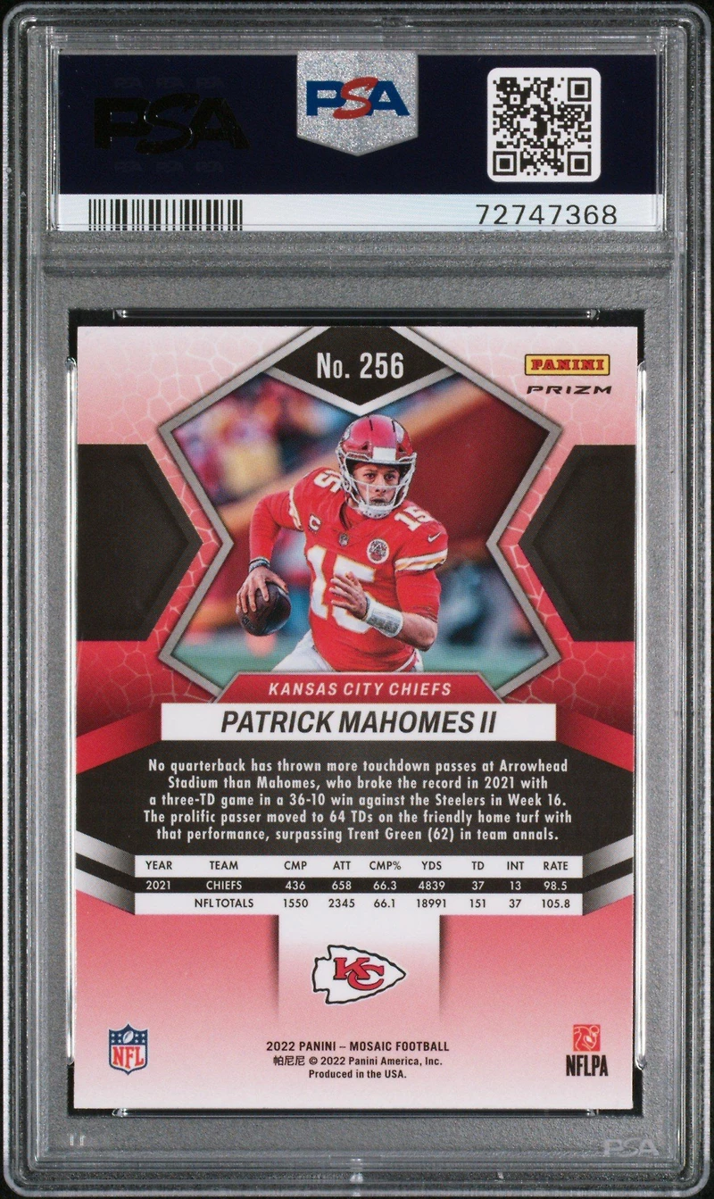 2022 Panini Mosaic 256 Patrick Mahomes Ii PSA 10